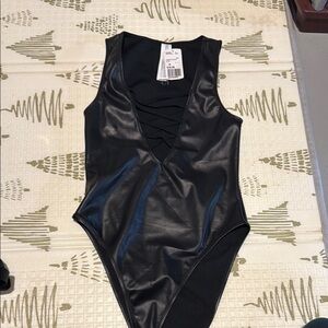 Forever 21 Black Faux Leather Bodysuit